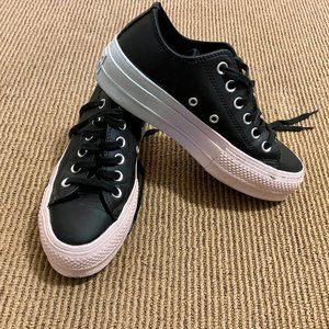 Black Leather Rainbow Ombre Platform Converse Size 5.5